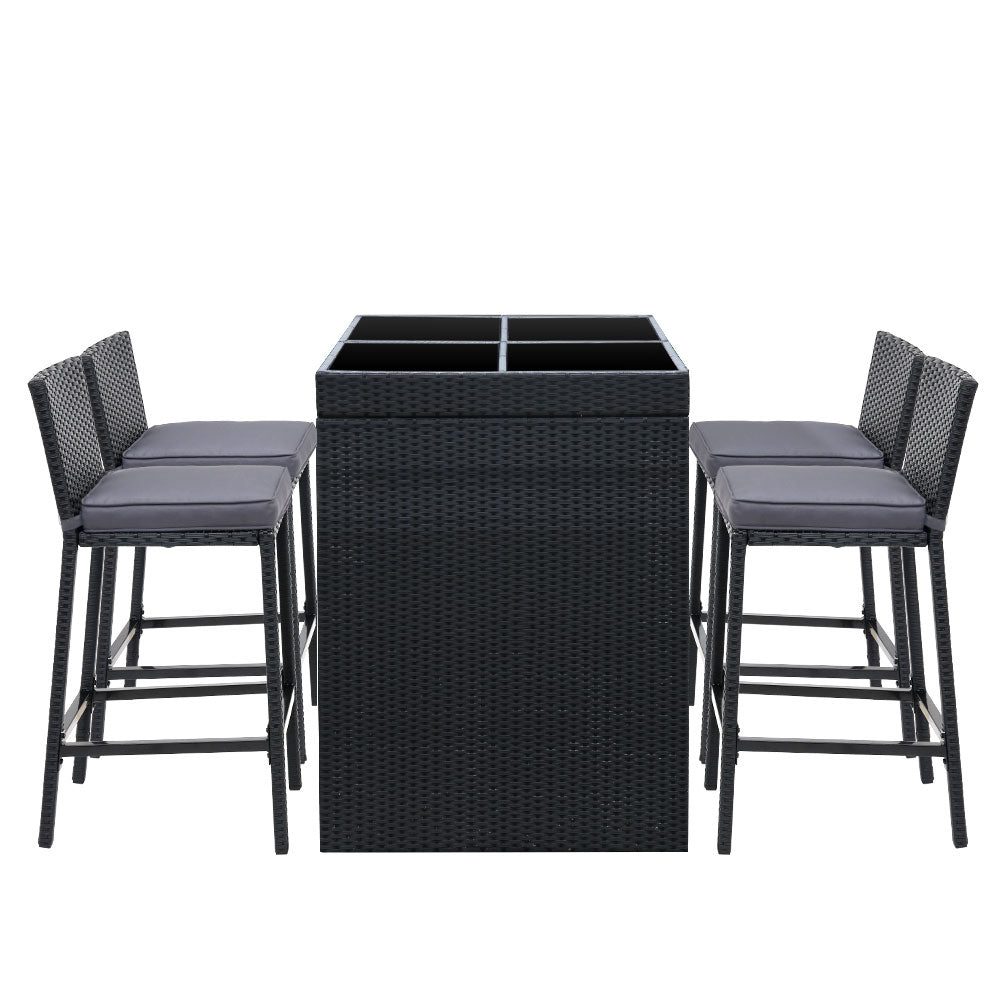 Bar Table Setting with 4 Chairs Outdoor Rattan Black
