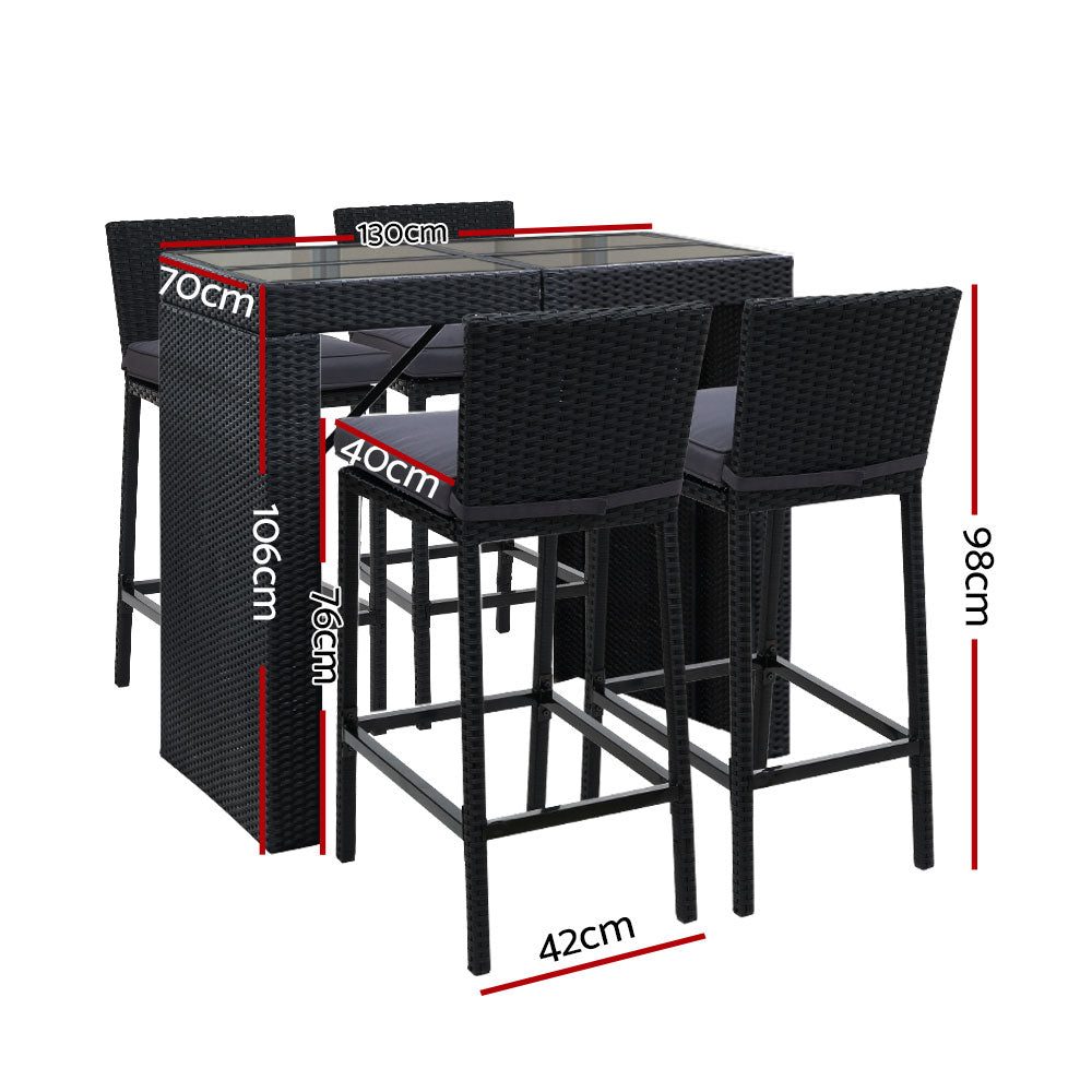 Bar Table Setting with 4 Chairs Outdoor Rattan Black