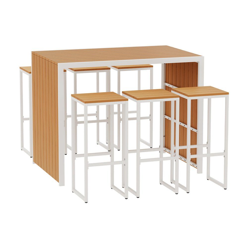Bar Table Setting for 6 | Engineered Wood Table and 6 Stools | White ...