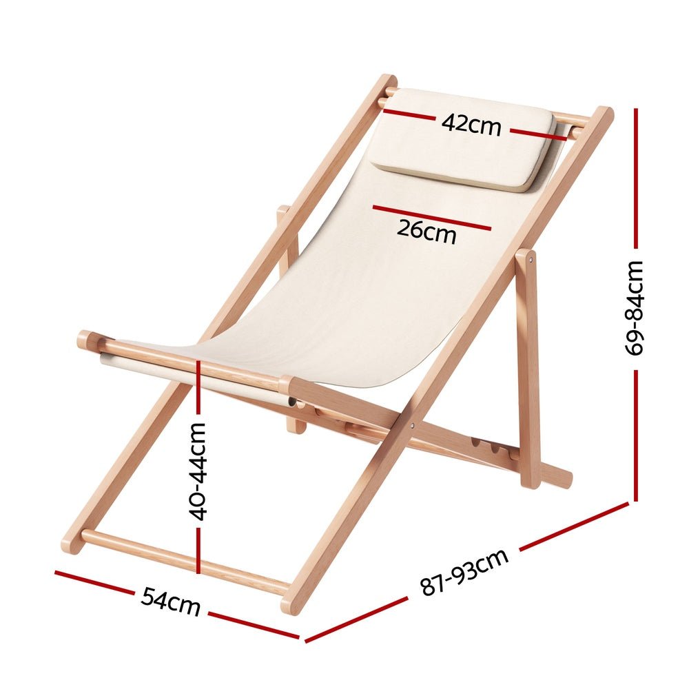 Beach Chair Outdoor Deck Chair Wooden Folding Beige