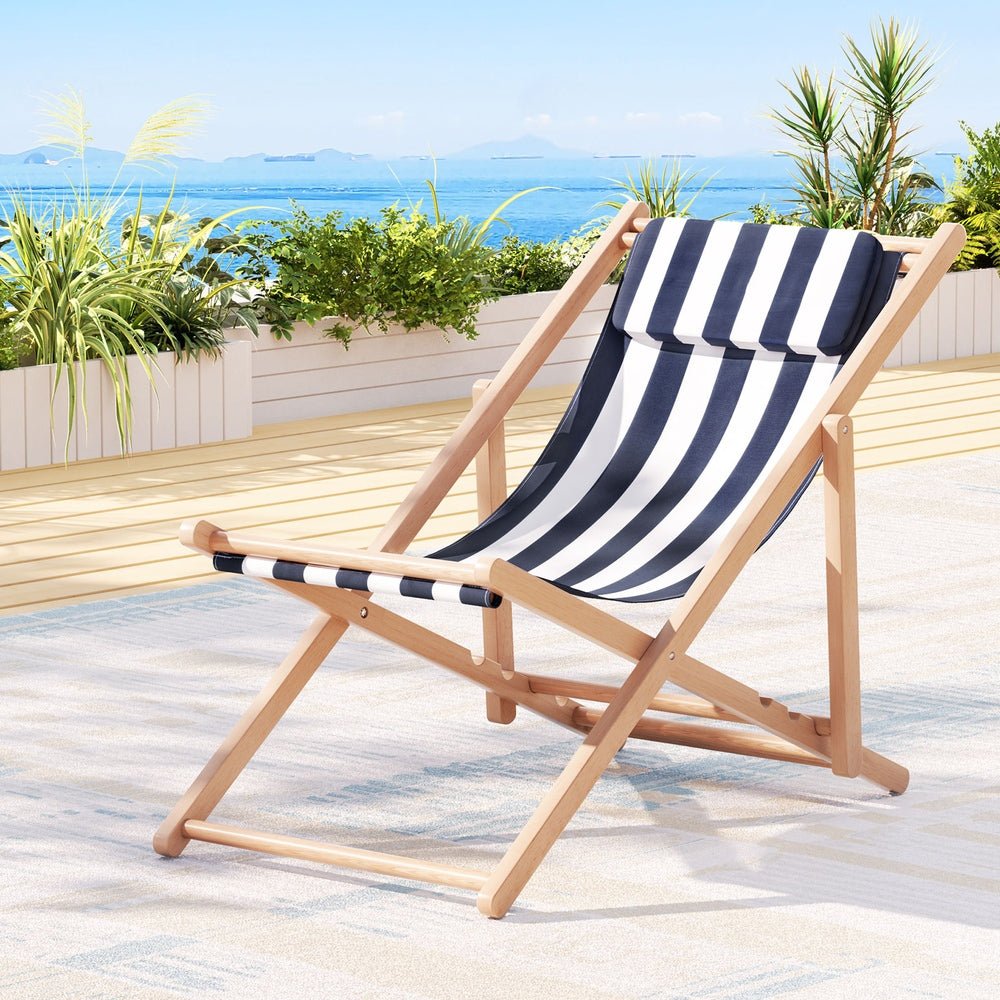 Beach Chair Outdoor Deck Chair Wooden Folding Blue