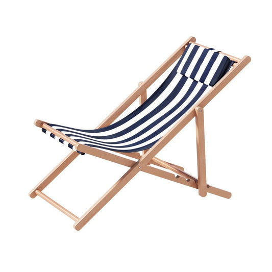 Beach Chair Outdoor Deck Chair Wooden Folding Blue