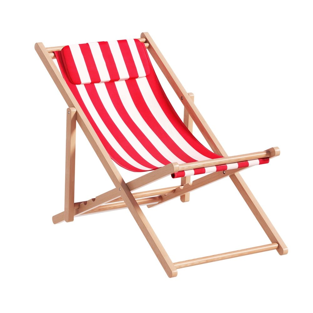 Beach Chair Outdoor Deck Chair Wooden Folding Red