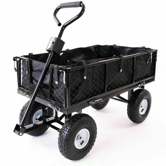 Beach Trolley Garden Mesh Cart Heavy Duty Steel 10 Inch Tyres 300Kg Black