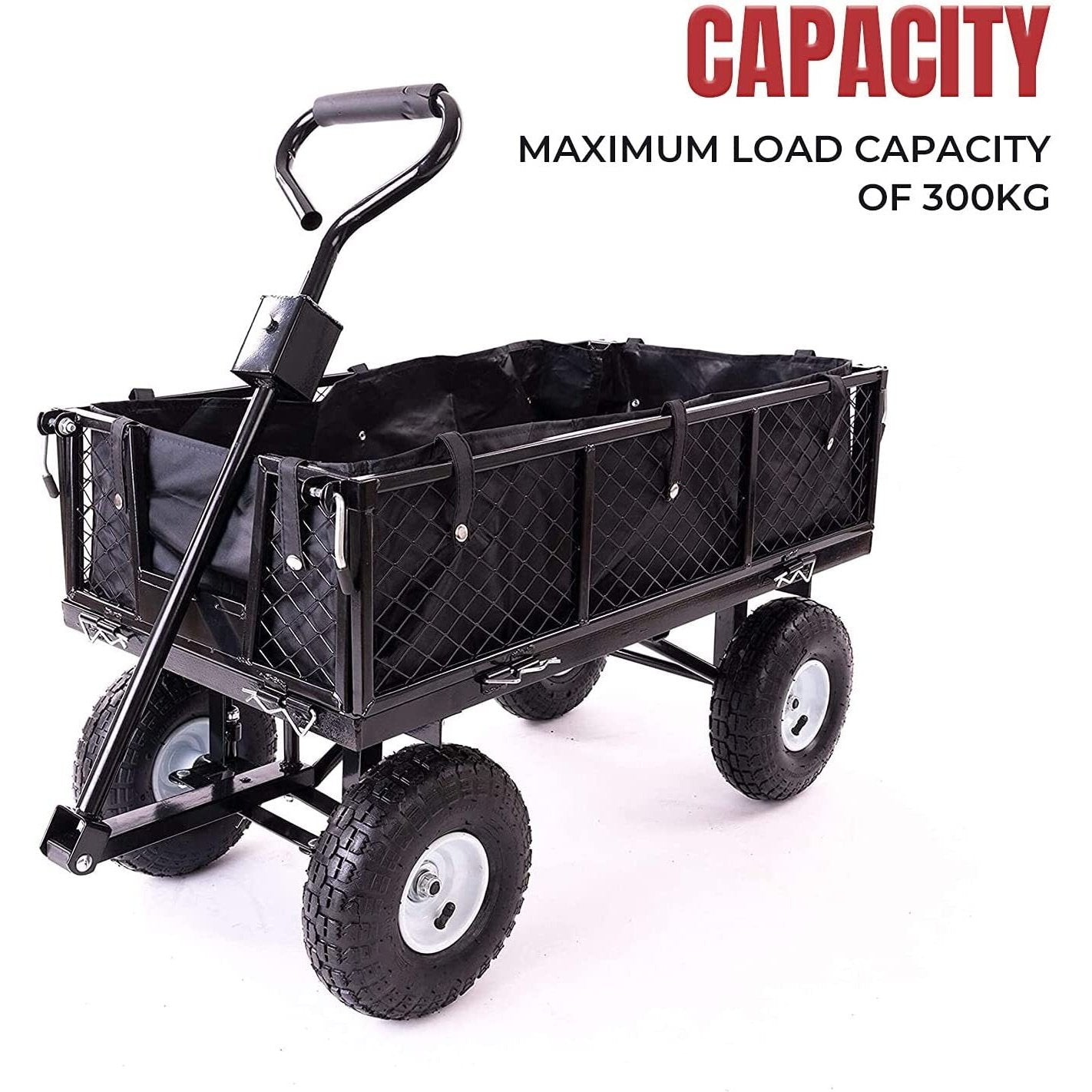 Beach Trolley Garden Mesh Cart Heavy Duty Steel 10 Inch Tyres 300Kg Black