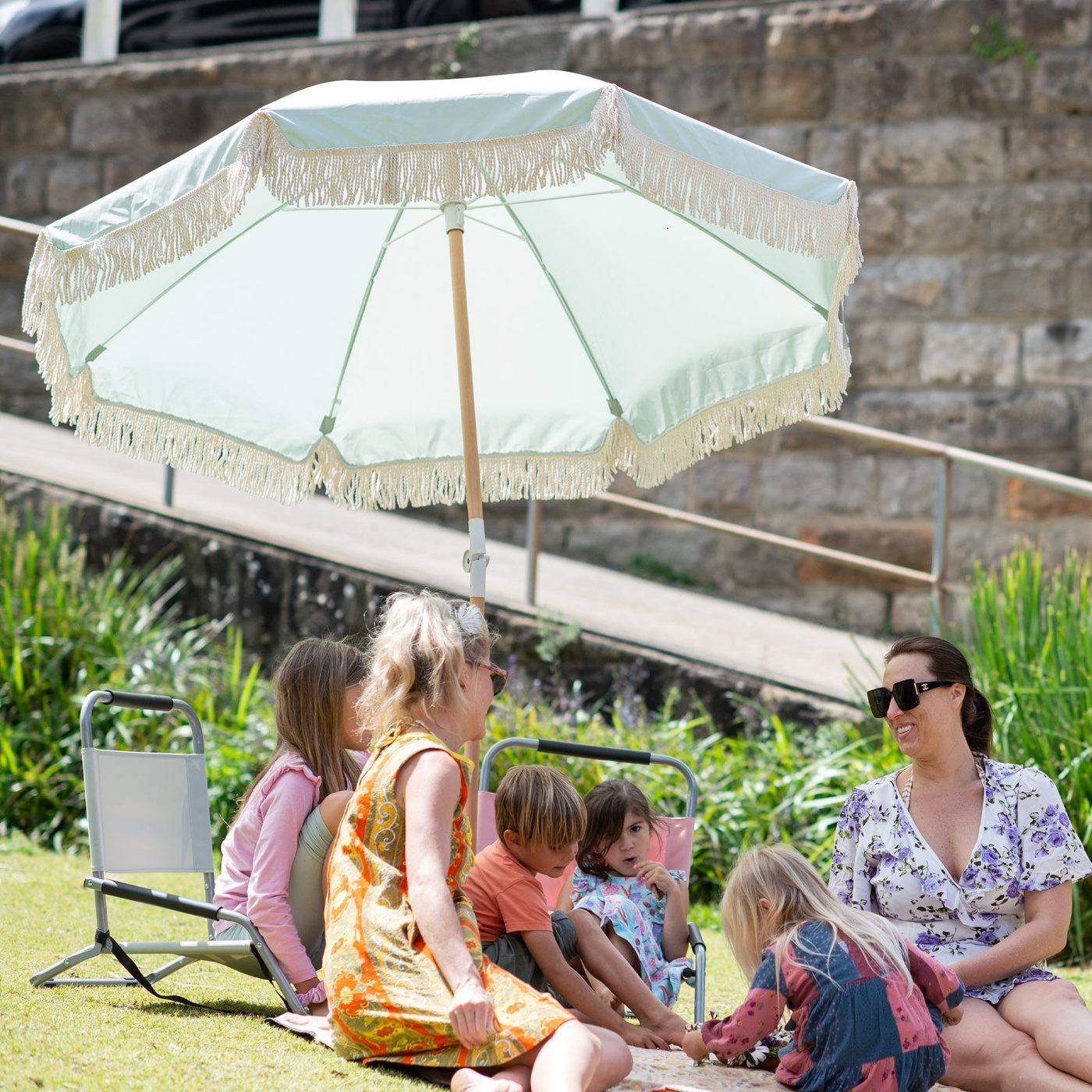 Beach Umbrella Luxury Outdoor with Tassels - Pastel Green