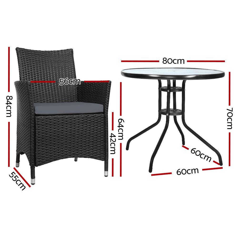 Bistro Set Outdoor Dining Furniture Rattan Table Chairs Cushion Idris