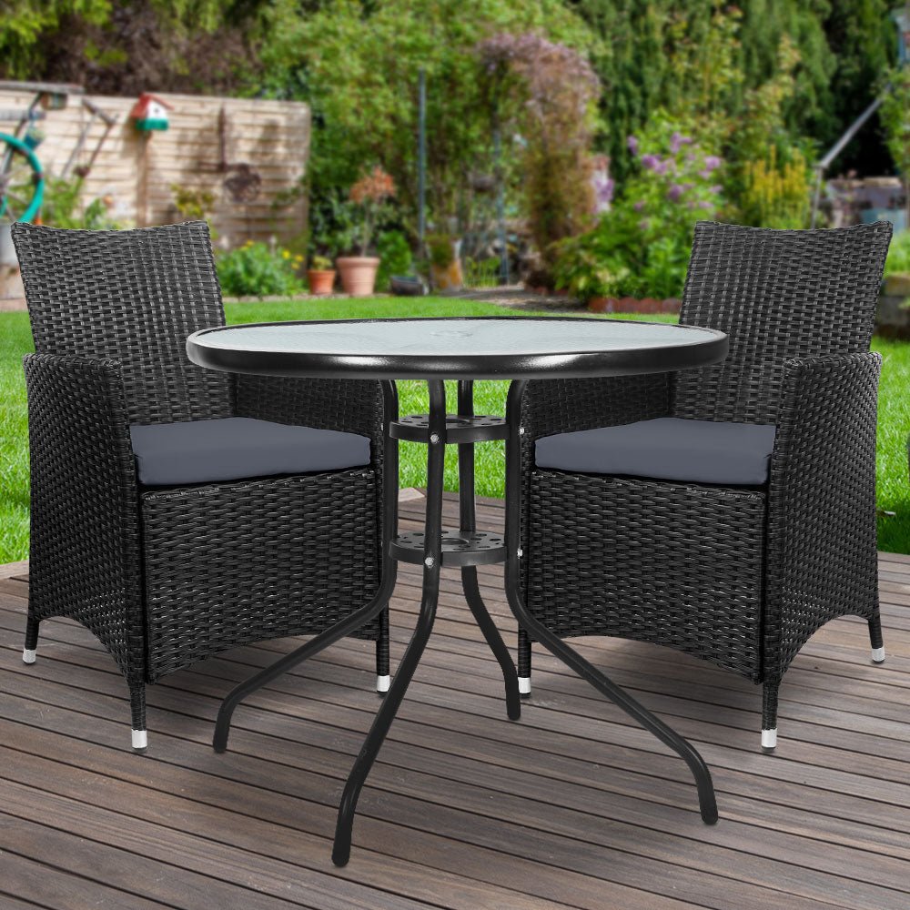 Bistro Set Outdoor Dining Furniture Rattan Table Chairs Cushion Idris