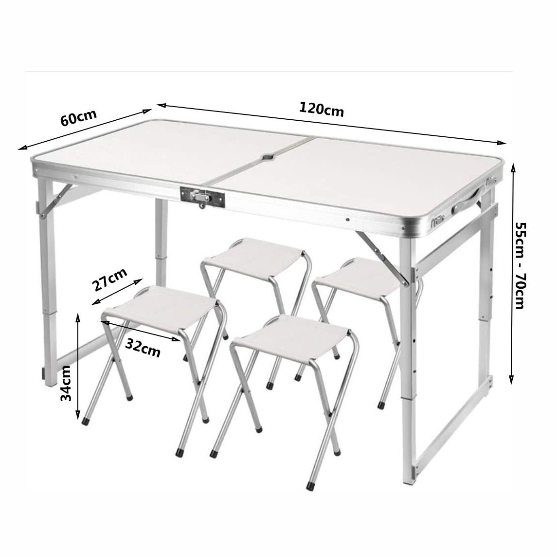 Camping Table Folding Aluminium Portable Picnic Outdoor BBQ Desk 4 Cloth Stool