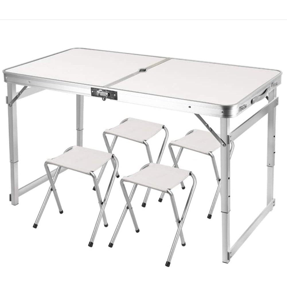 Camping Table Folding Aluminium Portable Picnic Outdoor BBQ Desk 4 Cloth Stool