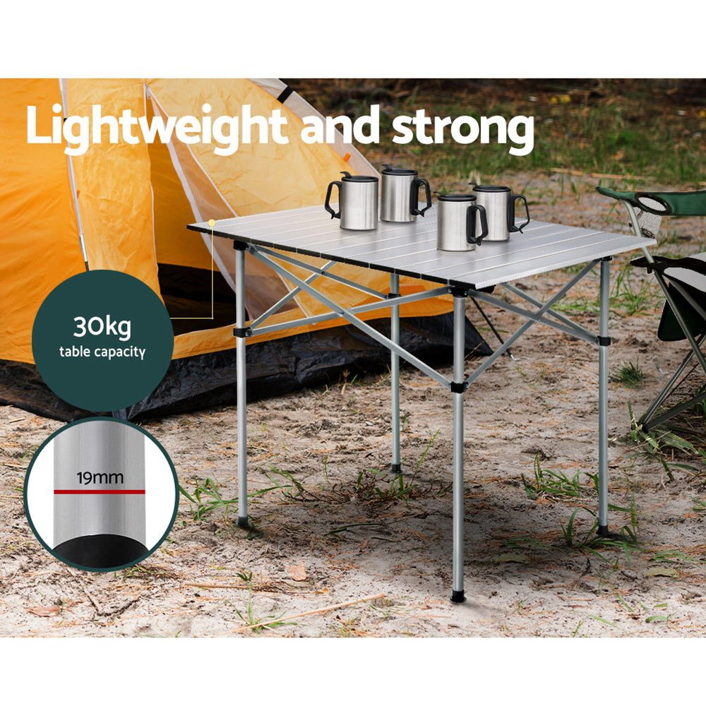 Camping Table Roll Up Aluminum Portable Desk Picnic 70cm Square Top