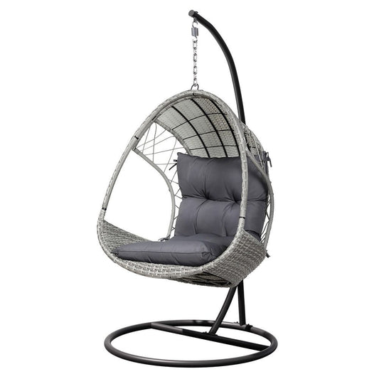 Egg Chair Swing Wicker Extra Wide Armrest Soft Cushion Light Grey
