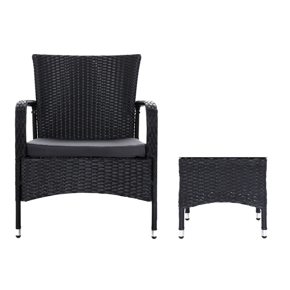 Outdoor Chair and Table Set Chat Set Extra Large Gardeon Luca Black
