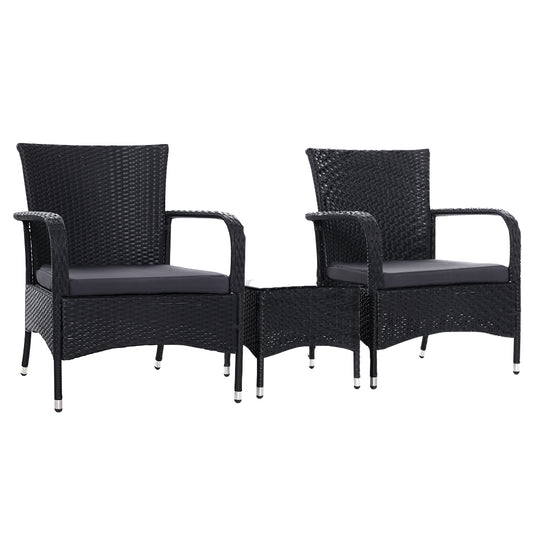 Outdoor Chair and Table Set Chat Set Extra Large Gardeon Luca Black