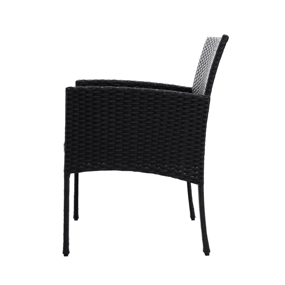 Outdoor Dining Set | 2x XL Rattan Chairs & Bistro Dining Table | Ezra Range | Black