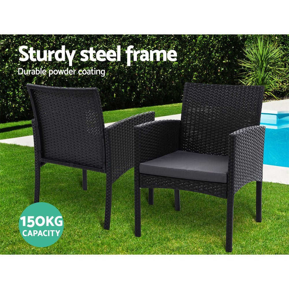 Outdoor Dining Set | 2x XL Rattan Chairs & Bistro Dining Table | Ezra Range | Black