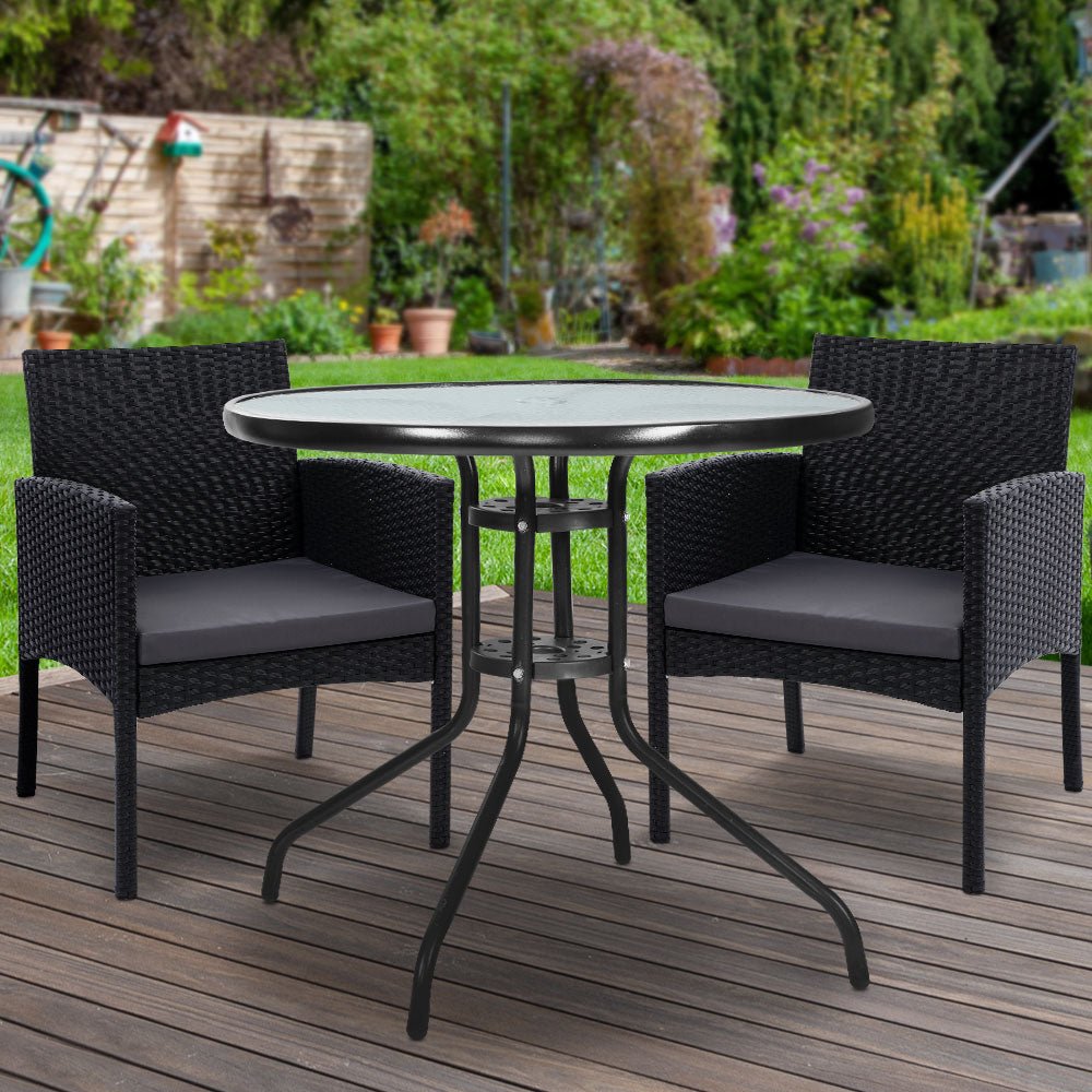 Outdoor Dining Set | 2x XL Rattan Chairs & Bistro Dining Table | Ezra Range | Black