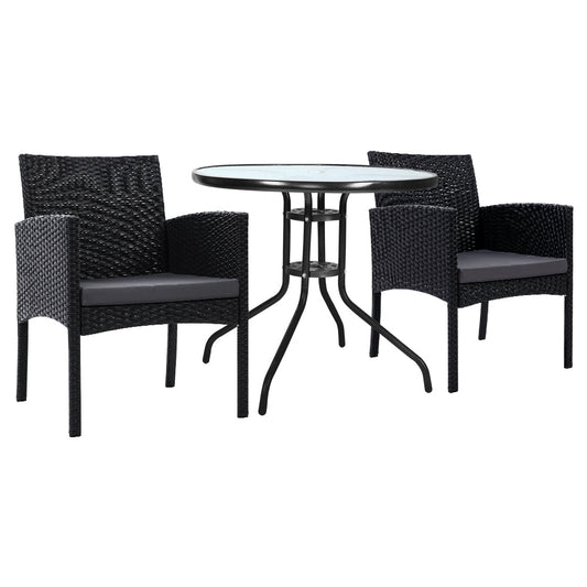 Outdoor Dining Set | 2x XL Rattan Chairs & Bistro Dining Table | Ezra Range | Black