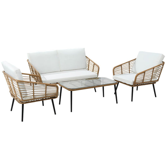 Outdoor Lounge Setting | Rattan 4-Piece Outdoor Sofa | Table Chairs | Gardeon | Oak