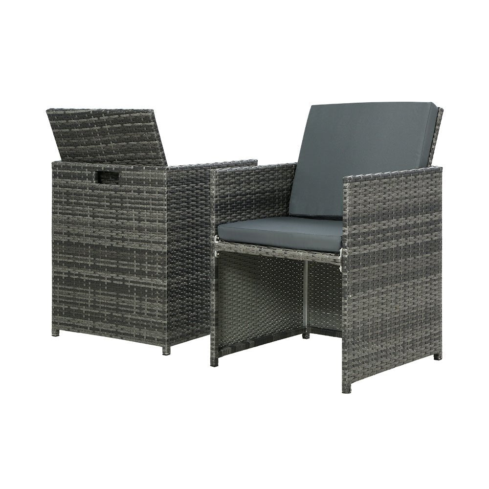 Conversation Set | Chairs with Ottomans | Space Saving 4 Seat Design | Gardeon | Grey