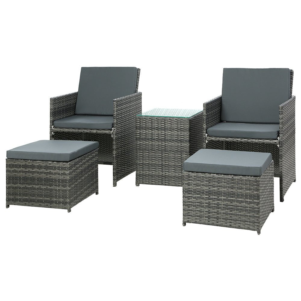 Conversation Set | Chairs with Ottomans | Space Saving 4 Seat Design | Gardeon | Grey