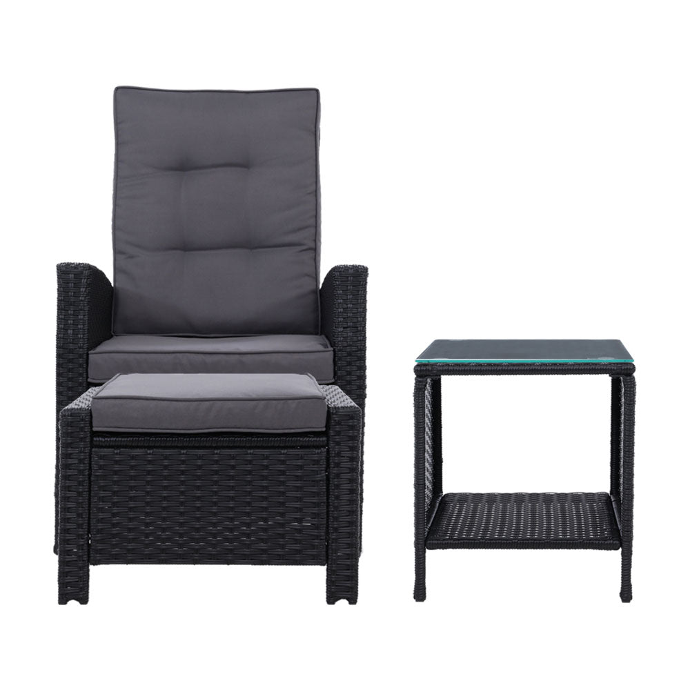 Outdoor Recliner Chair Set Gardeon Wicker Furniture Adjustable Black