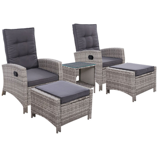 Outdoor Recliner Chair Set Gardeon Wicker Furniture Adjustable Grey