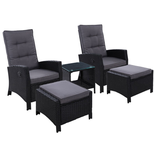 Outdoor Recliner Chair Set Gardeon Wicker Furniture Adjustable Black