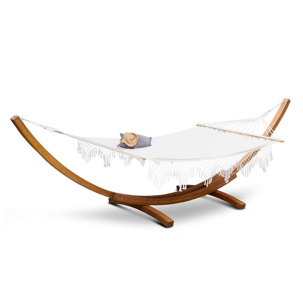 Hammock with Stand Double Tassel Wooden Larch Natural