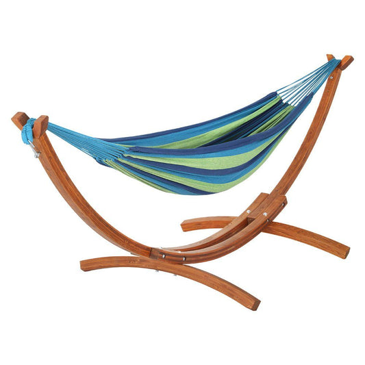 Hammock with Stand | 2 Person | Wooden Stand | 317x118cm | Blue / Green