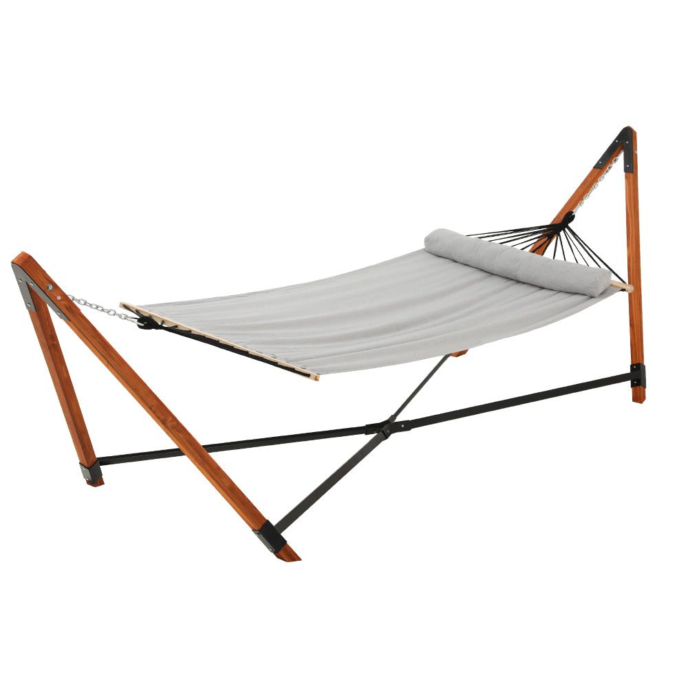 Hammock with Stand Wooden Double Linen Timber Steel Grey