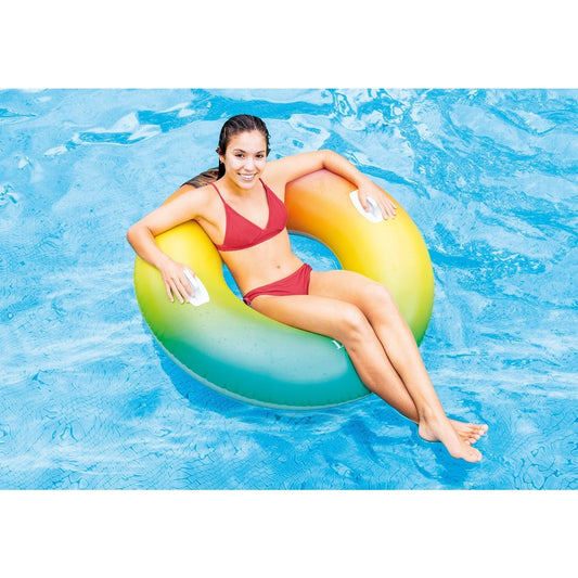 Inflatable Pool Ring Swim Tube Handles Rainbow