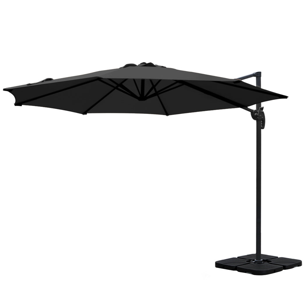 Instahut 3m Outdoor Umbrella w/Base Cantilever Beach Roma 360 Degree Tilt Black