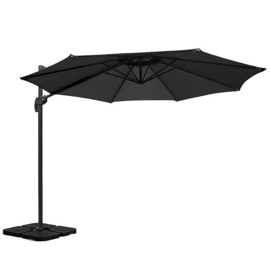 Cantilever Umbrella | 360 Degree Rotation | Large Square Base | Instahut | Roma | 3m | Black