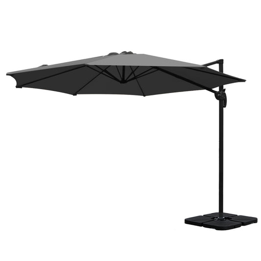 Cantilever Umbrella | 360 Degree Rotation | Large Square Base | Instahut | Roma | 3m | Charcoal