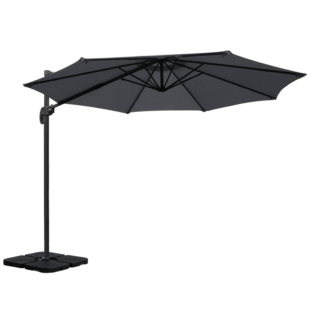 Instahut 3m Outdoor Umbrella w/Base Cantilever Beach Roma 360 Degree Tilt Charcoal