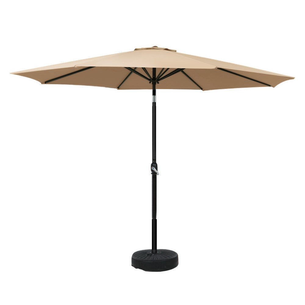 Outdoor Umbrella with Base Tilting 3m Patio Tilt Beige