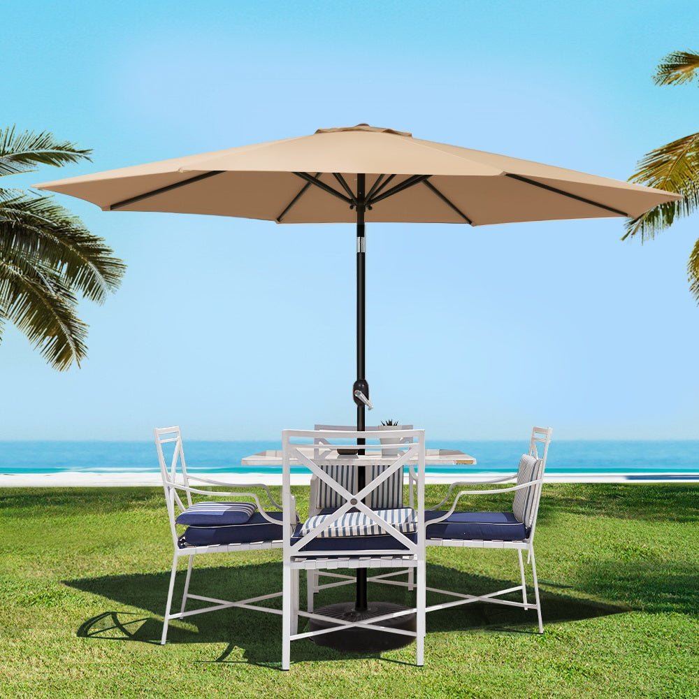 Outdoor Umbrella with Base Tilting 3m Patio Tilt Beige