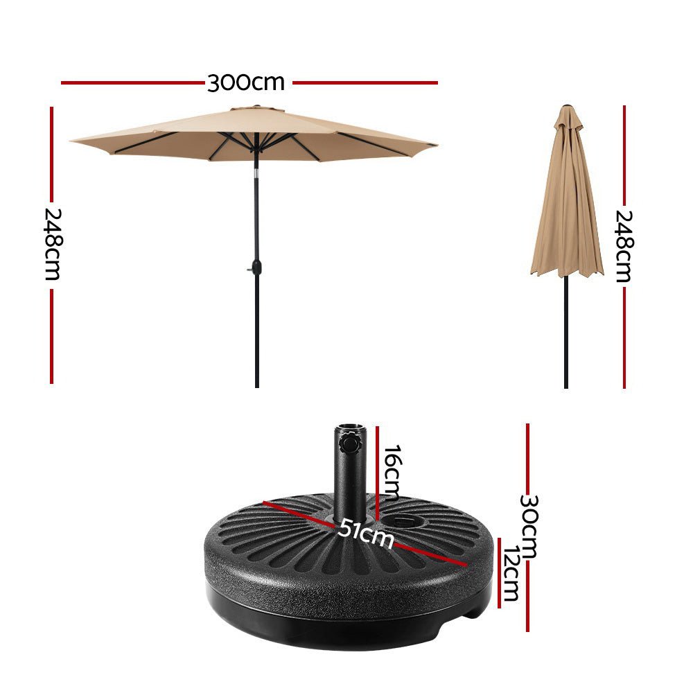 Outdoor Umbrella with Base Tilting 3m Patio Tilt Beige