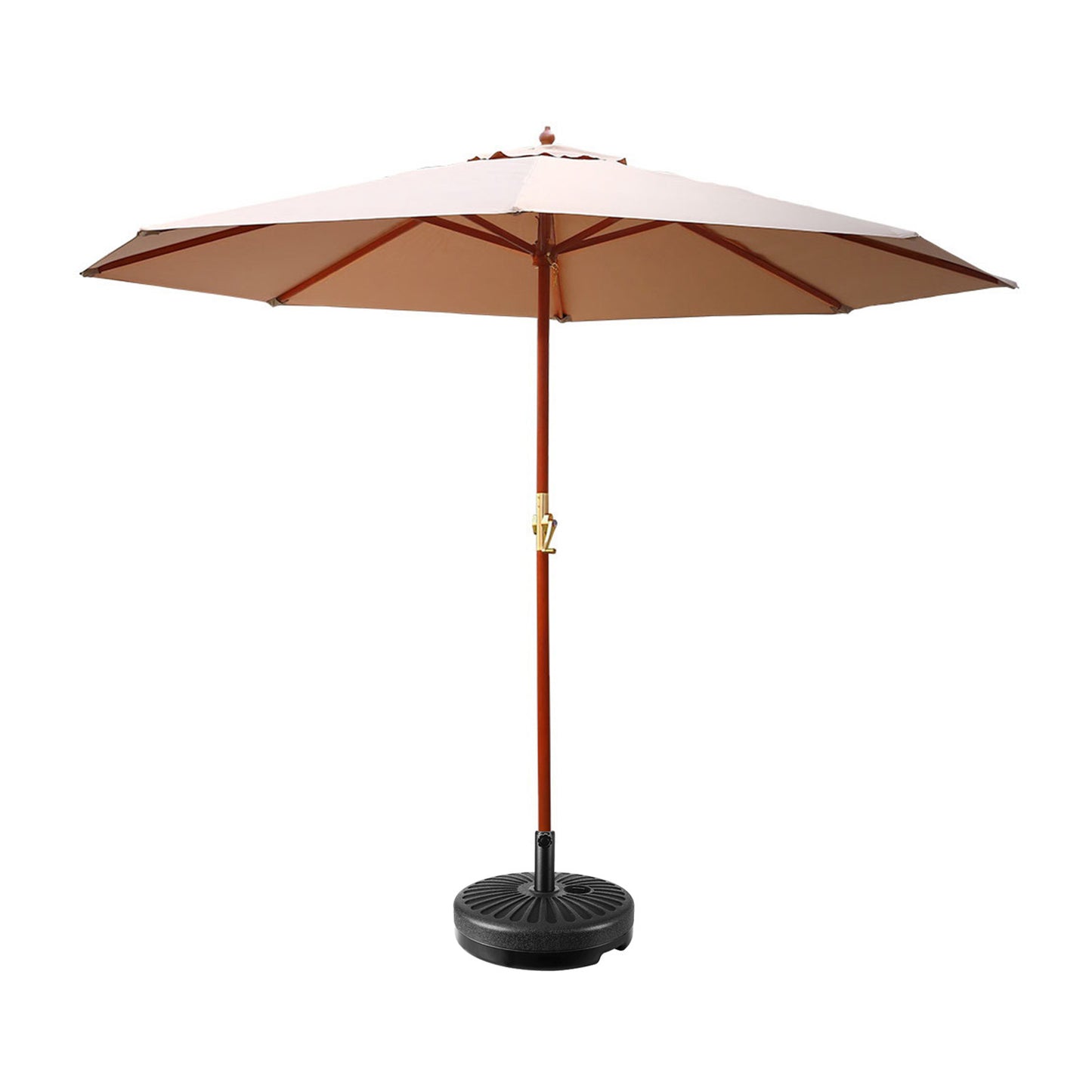 Outdoor Umbrella with Base 3m Patio Wooden Pole and Beige Canopy