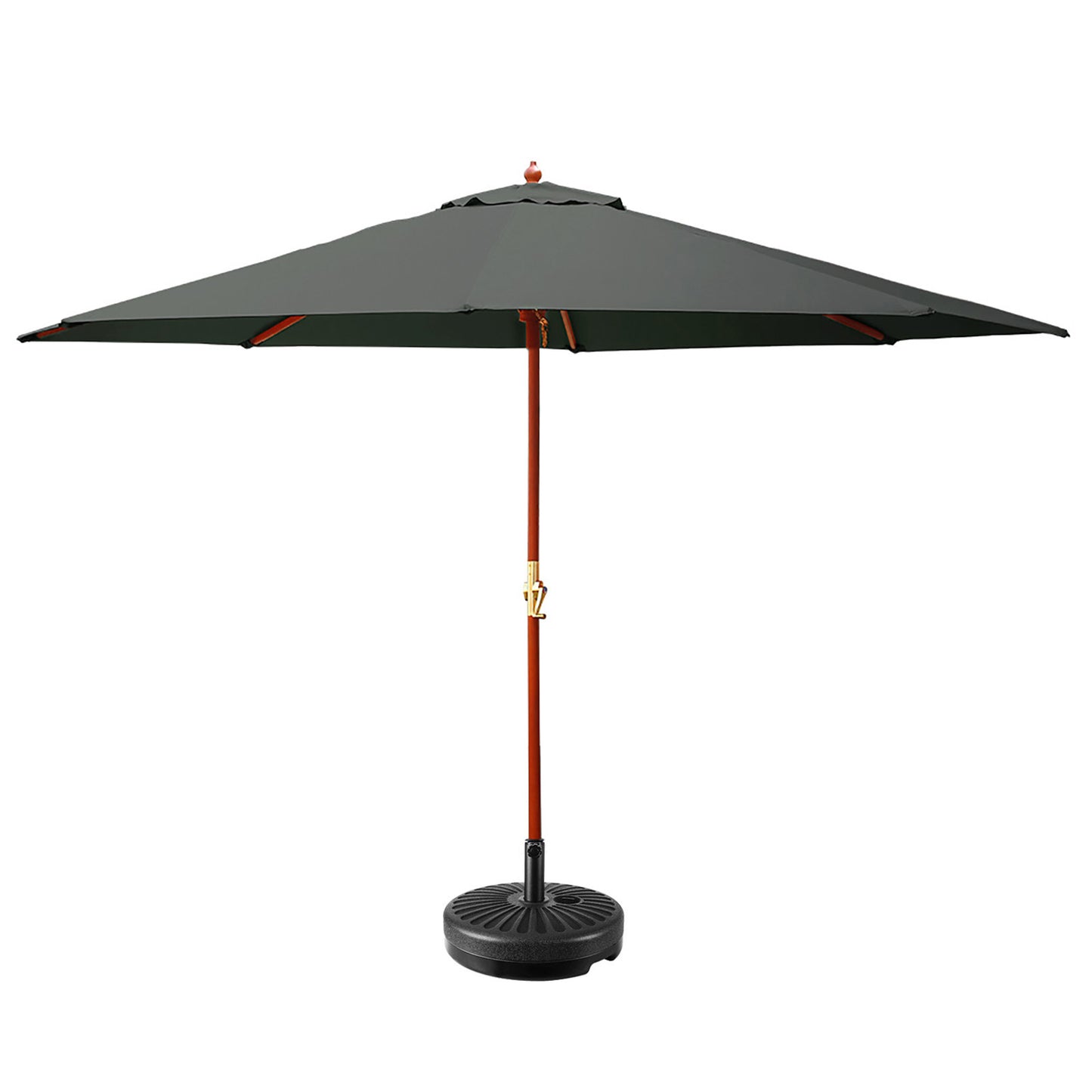 Outdoor Umbrella with Base 3m Patio Wooden Pole and Charcoal Canopy