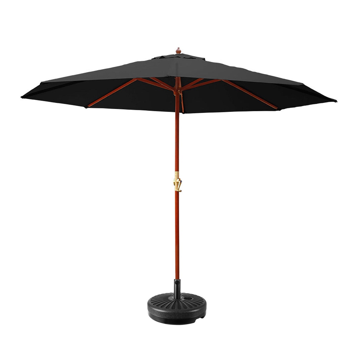 Outdoor Umbrella with Base 3m Patio Wooden Pole and Black Canopy