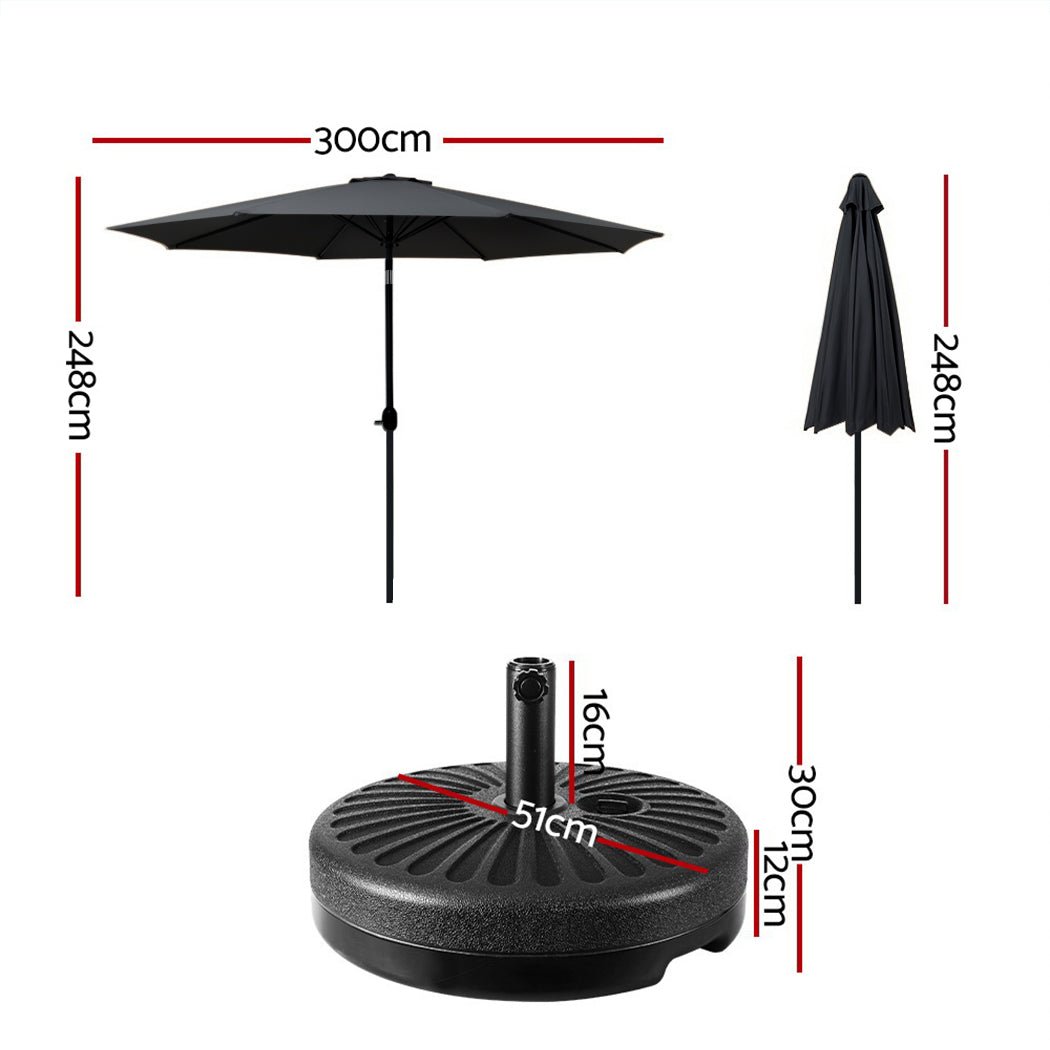 Outdoor Umbrella with Base Tilting 3m Patio Tilt Black