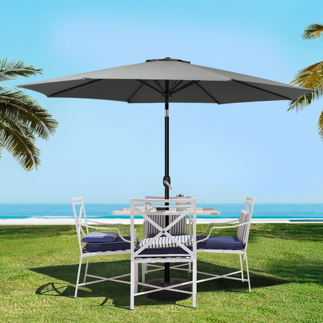 Outdoor Umbrella with Base Tilting 3m Patio Tilt Charcoal