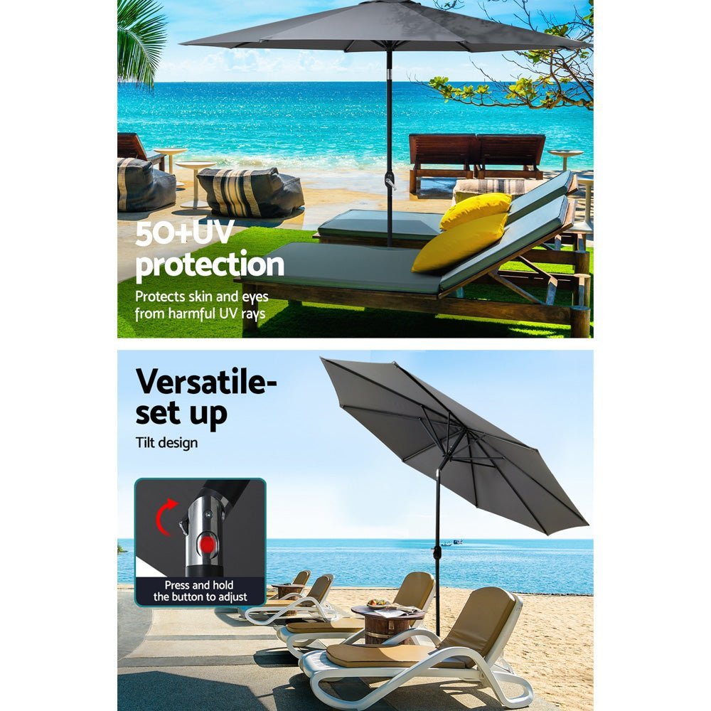 Outdoor Umbrella with Base Tilting 3m Patio Tilt Charcoal