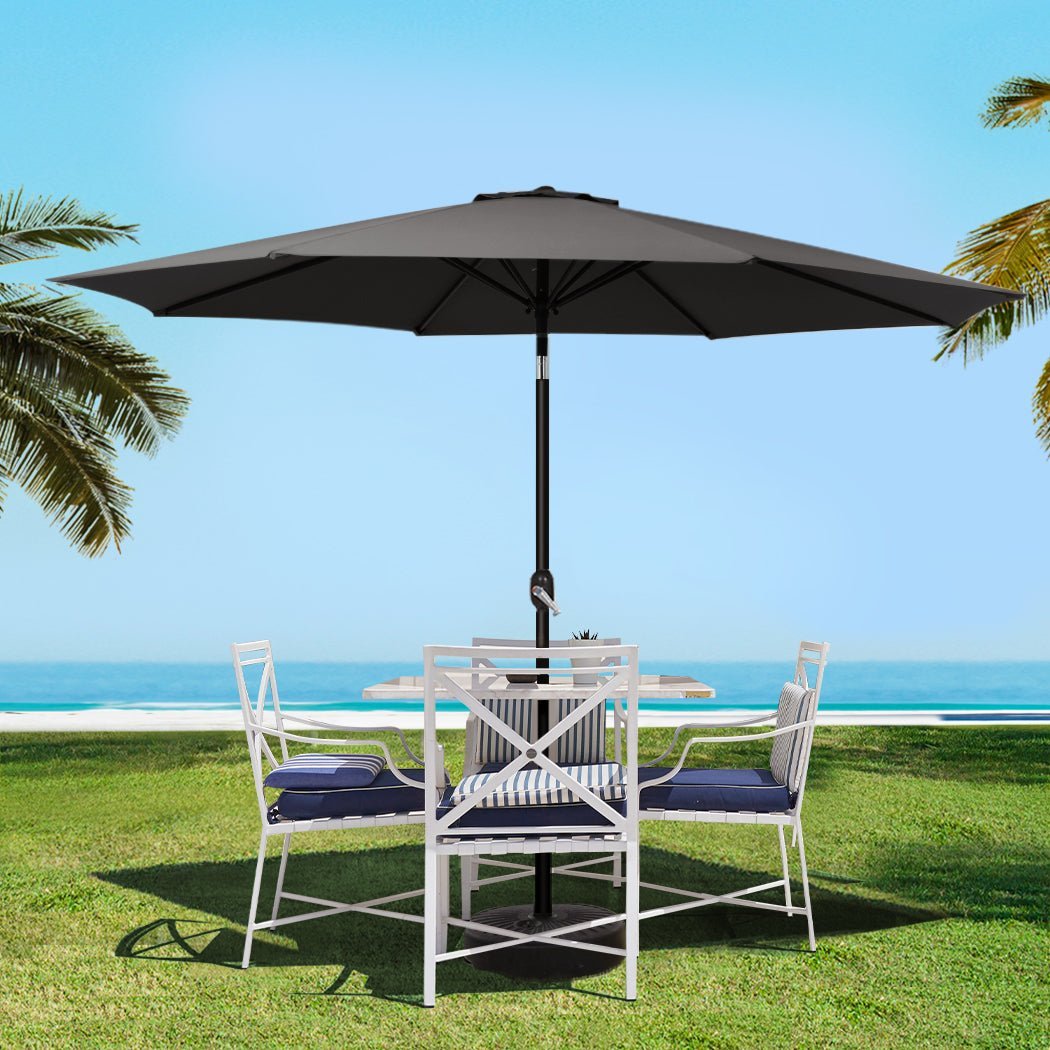 Outdoor Umbrella with Base Tilting 3m Patio Tilt Black