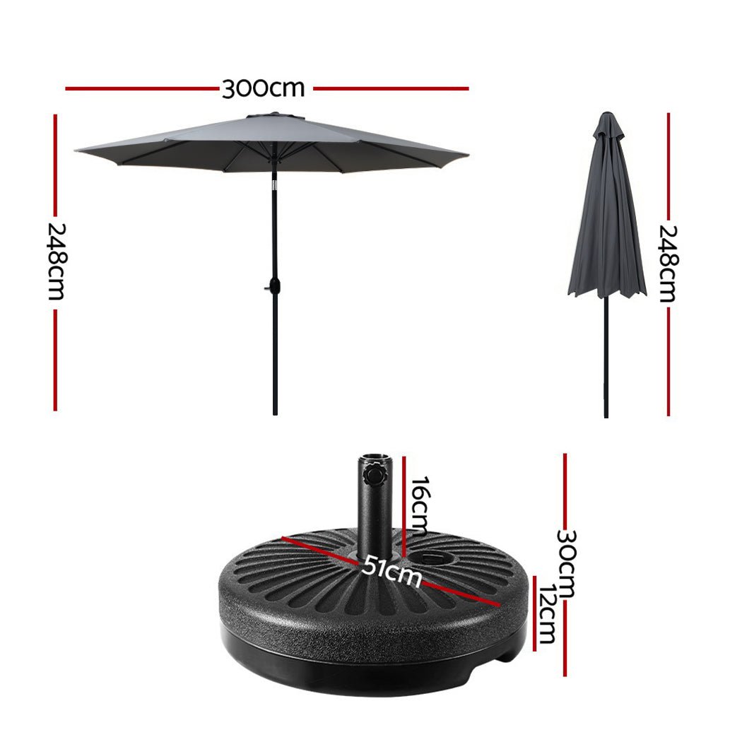 Outdoor Umbrella with Base Tilting 3m Patio Tilt Charcoal