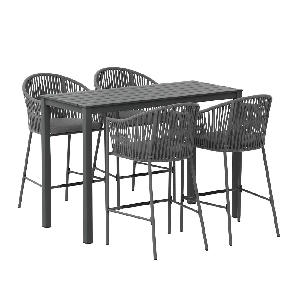 Outdoor Bar Table Set for 4 | Luxury Outdoor Rope Design | Grey