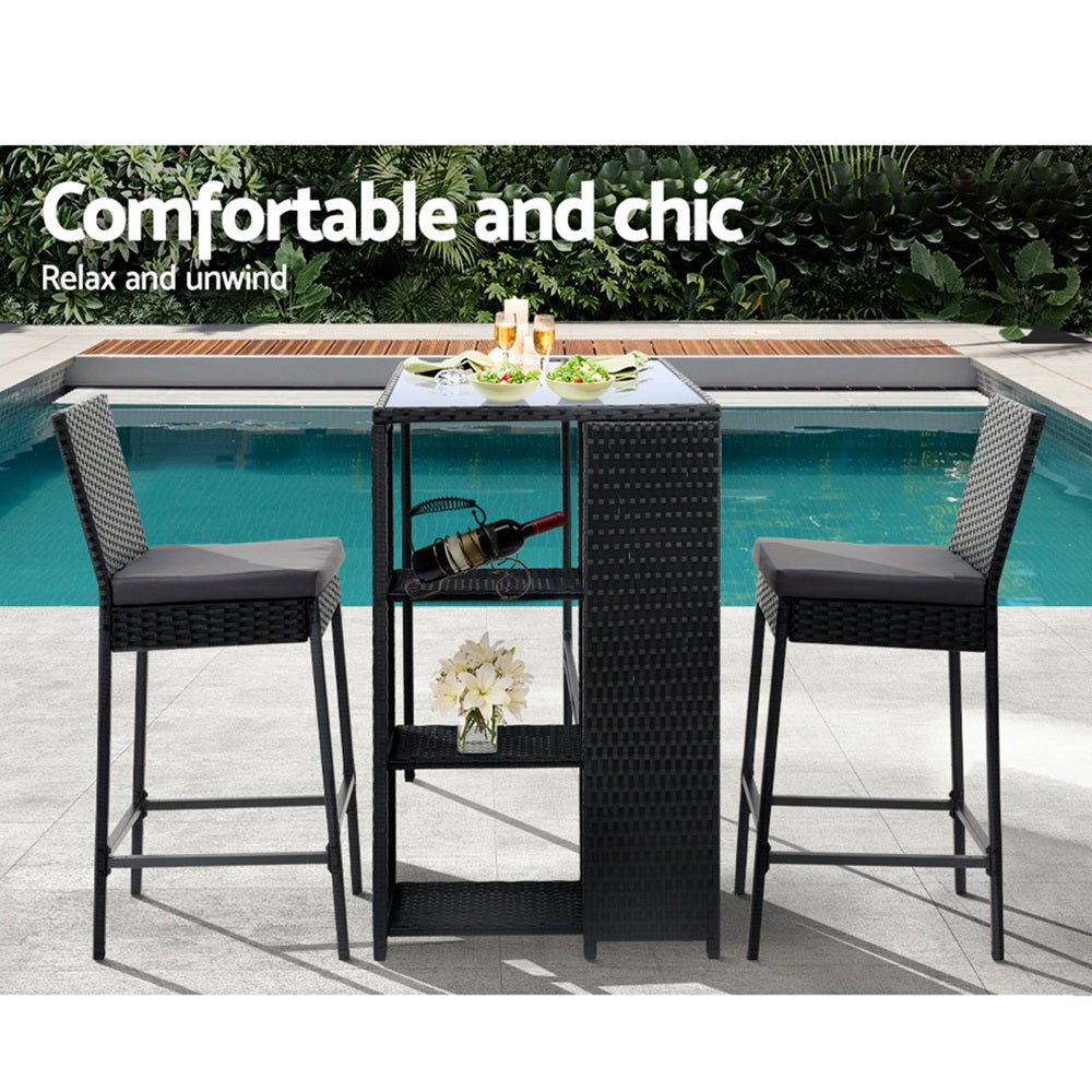 Outdoor Bar Table Setting for 2 | Bar Table With Storage | Black ...