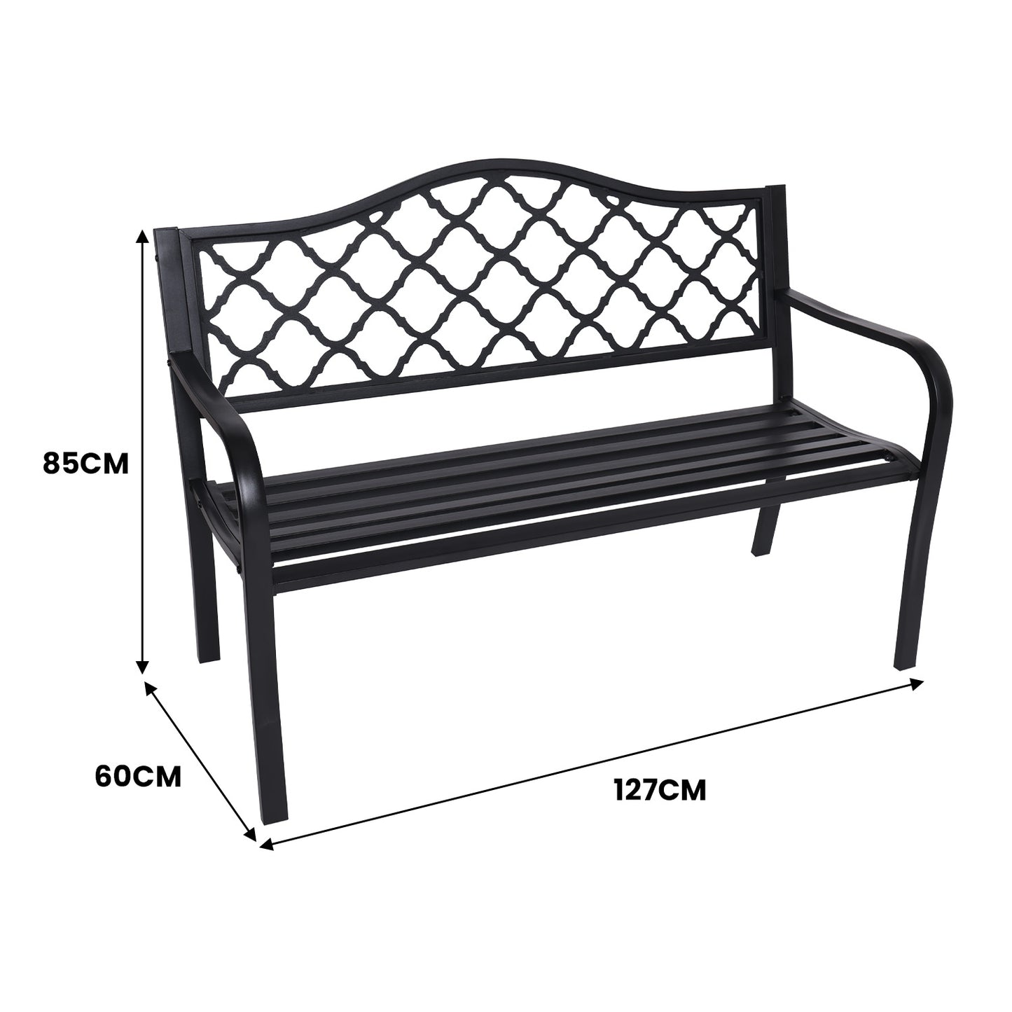 Outdoor Bench Seat Wallaroo Steel Metal Garden Black - Elegant